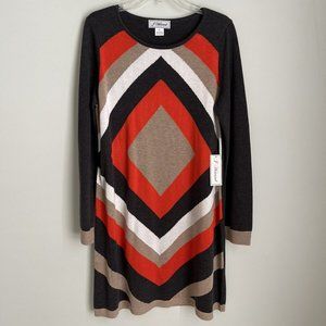 New J Howard Gray Orange Long Sleeve Sweater Dress